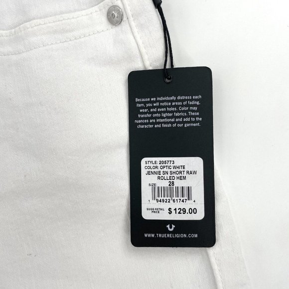 TRUE RELIGION Women's Mid Rise Super Skinny Jennie Curvy‎ Short Size 28/6 White - Picture 3 of 7